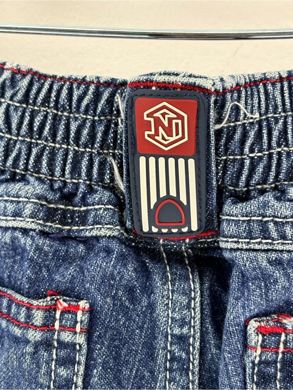 Old Navy Y2K  Blue Denim Kids Shorts with Red Trim Size 6m-12m